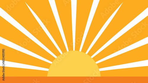 Stylized Sunrise with Bright Orange Sun Rays Bursting Outward dawn morning transparency background
