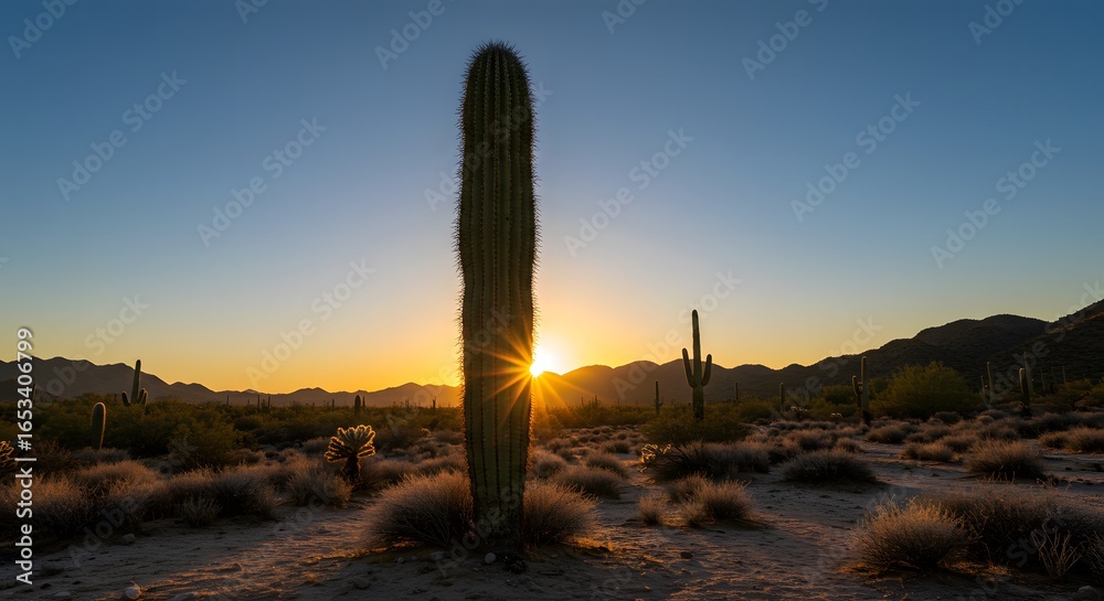 Obraz premium Sunrise Desert Landscape with Saguaro Cactus