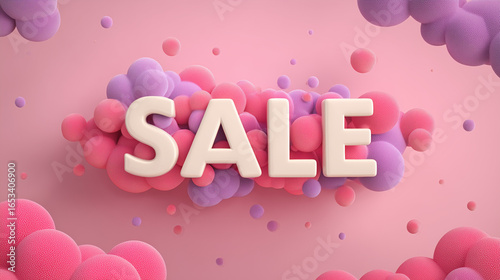 3d sale banner with pink bubble on pink background. Minimalist retail marketing composition for promotional design and advertising. AI generation