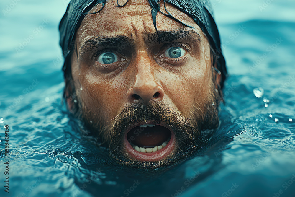 Fototapeta premium Survival Moment Captured of Man on Deserted Island