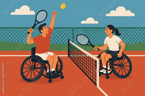 Wheelchair Tennis Match Flat Illustration Inclusive