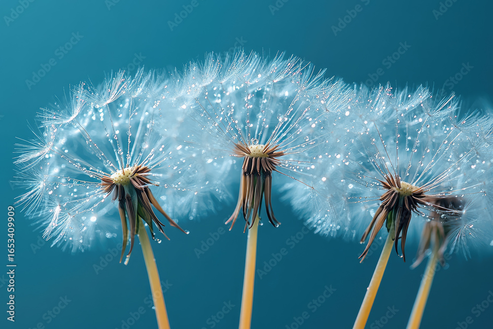 Obraz premium Floral Macro in 8K Showing Dewy Dandelion Filaments in Focus