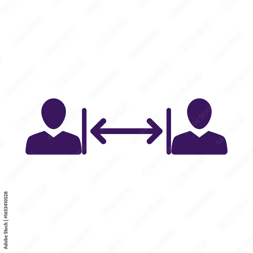 Two people maintaining social distancing with arrows indicating space Two people maintaining social distancing with arrows indicating space