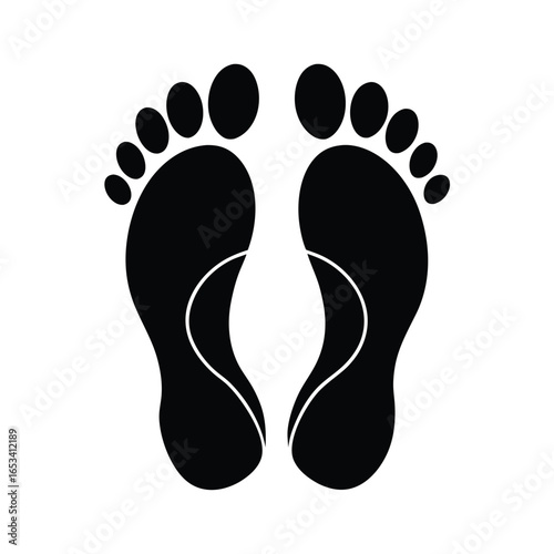 Human footprints vector icon. black silhouette footprint pair icon graphic  Step walking symbol. Foot shape trace. 