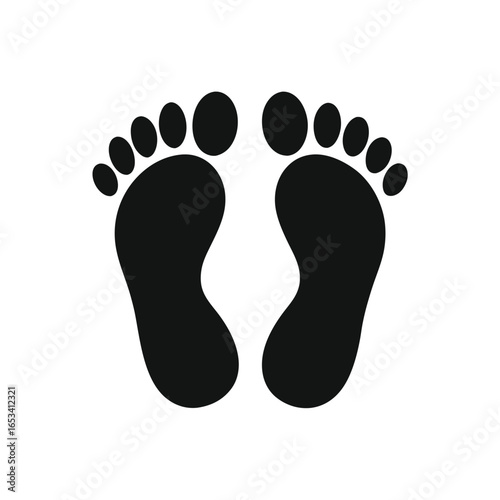 Human footprints vector icon. black silhouette footprint pair icon graphic  Step walking symbol. Foot shape trace. 