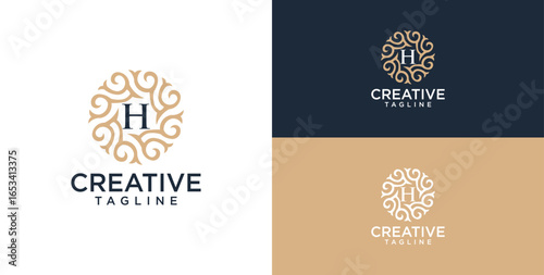logo and icon of flower ornament with initial H