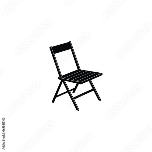 Black Folding Chair Silhouette on White Background