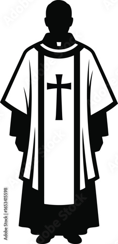 Silhouette of priest in liturgical vestments isolated on transparent background