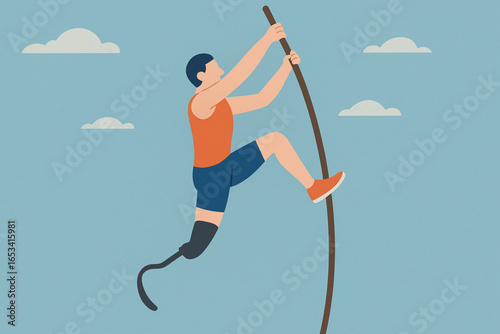 One-Leg Athlete Pole Vaulting Flat Illustration Inclusive