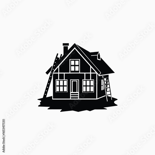 House Undergoing Renovation with Ladders home construction