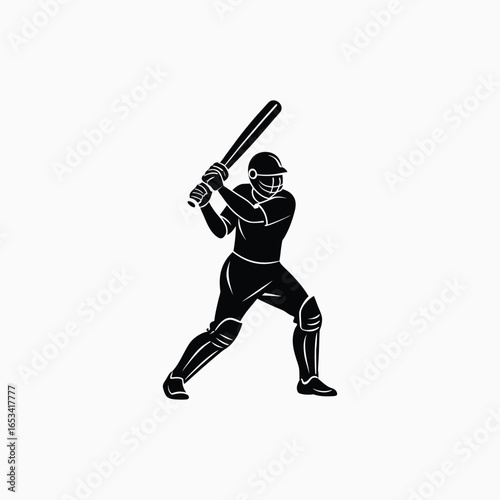Silhouette of a cricket batsman in action sport player