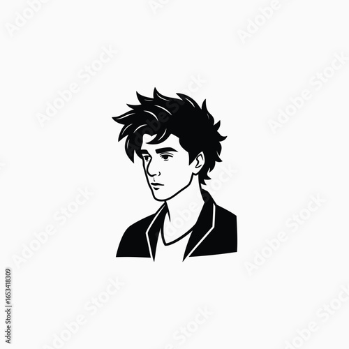 Young man with messy hair looking sideways male person
