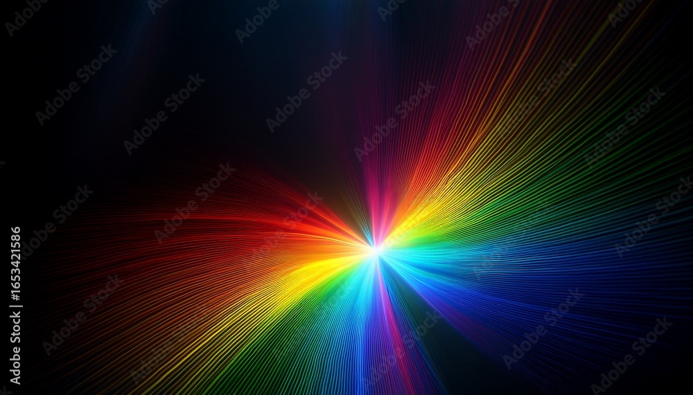 Fototapeta premium abstract distortion refraction of rainbow rays with spectral gradient and glow effect through lens on black background transparent glare light dispersion effect of rainbows colorful beams 3d render