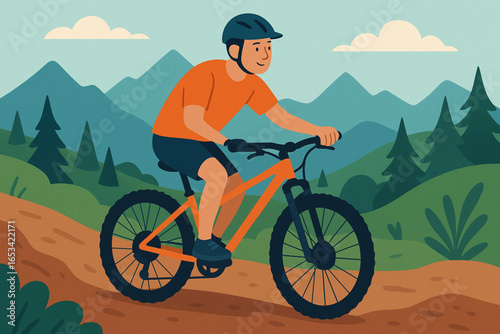 Mountain Biker with Limb Difference Flat Animated Illustration