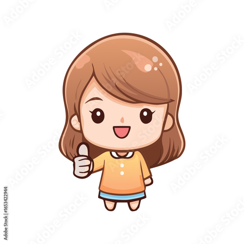 Cheerful Cartoon Girl Giving a Thumbs Up