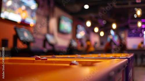 Wallpaper Mural Blurred sports bar interior with pool table and tvs Torontodigital.ca