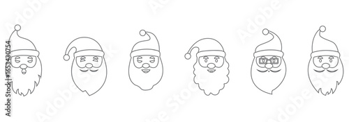 Set of santa claus head. Santa faces set. Christmas claus character set. Cute funny santa claus. Saint nick head for Christmas cards, banners, labels. Cute noel icon. collection of santa head