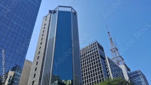 Modern Skyscrapers in Sao Paulo Under a Bright Blue Sky
