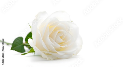Fototapeta Naklejka Na Ścianę i Meble -  A single, elegant white rose in full bloom, isolated against a clean white background.