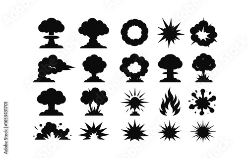 Collection of explosive burst and cloud silhouettes in different styles