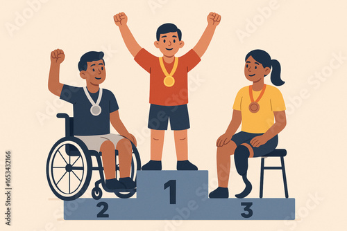 Disabled Athletes Medal Ceremony Flat Animated Illustration