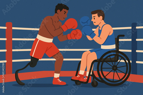 Para Athletes Boxing Match Flat Animated Illustration