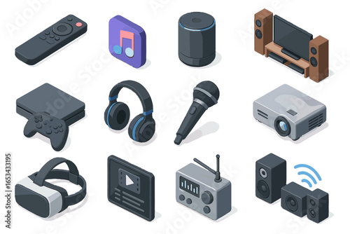 Icon speaker hub vector icons radio setup headset entertainment home headphone group