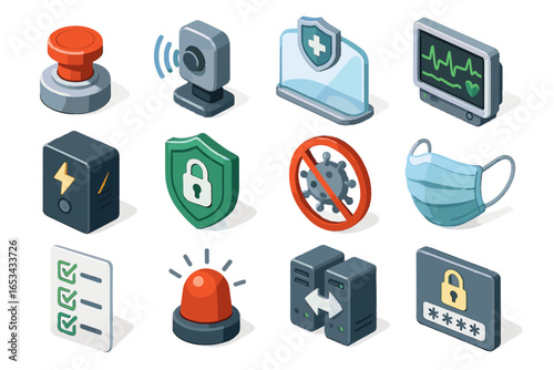 Safety surgical barrier collision surgery remote alarm stop redundancy checklist vector icon