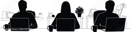 Silhouettes of Individuals Working at Home - Simple Home Office Setups