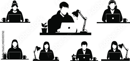 Silhouettes of Individuals Working at Home - Simple Home Office Setups