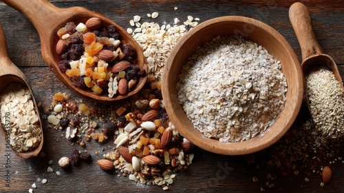 Rustic Still Life of Grains, Nuts, and Dried Fruit