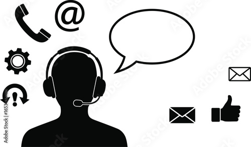 Silhouettes of Customer Support Icons - Headset, Chat Bubble, and More