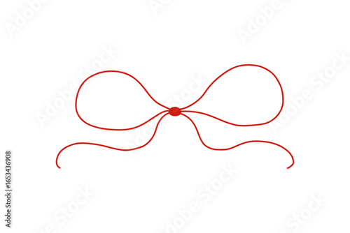 Whimsical coquette pink bow ribbon with red outline. Cute and elegant design element for Valentines Day, packaging, greeting cards, scrapbooking, feminine branding, and decorations. Vector art