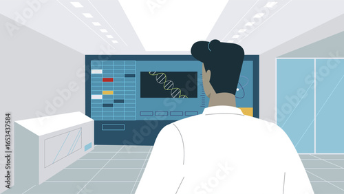Modern Lab with Data Visualization and DNA Diagram