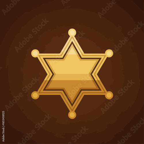 Golden sheriff's star badge with a metallic shine on a brown background, law enforcement symbol.