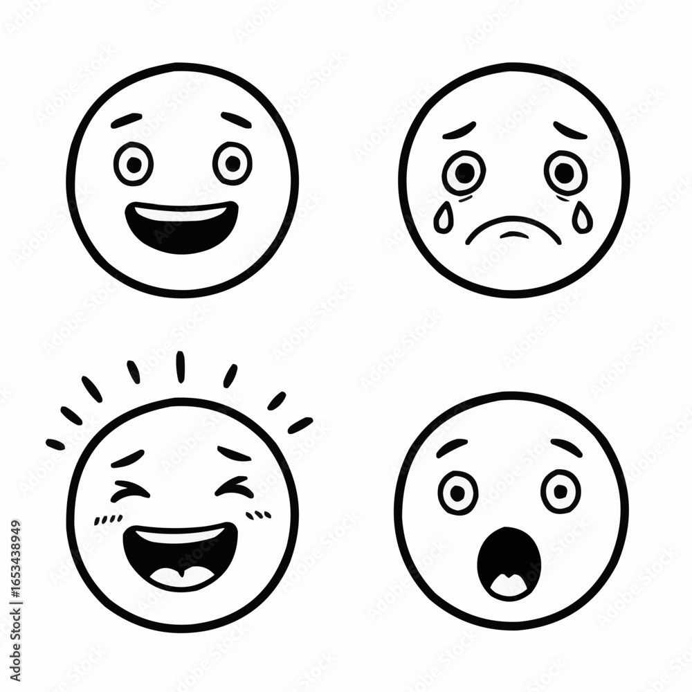 Fototapeta premium Set of four emotive smiley faces expressing various feelings 