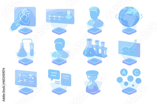 Vector icon preview air student history attendance tutor equipment education icons holographic