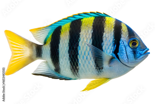 Colorful Sergeant Major Fish Isolated on White Background A Tropical Marine Life