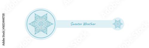 Blue snowflake sticker with outline label and box in icy cold style. Winter holiday decoration element for christmas package or seasonal snow flake gift delivery design. The icy blue color and