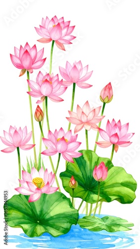 Wallpaper Mural Watercolor lotus flowers Torontodigital.ca