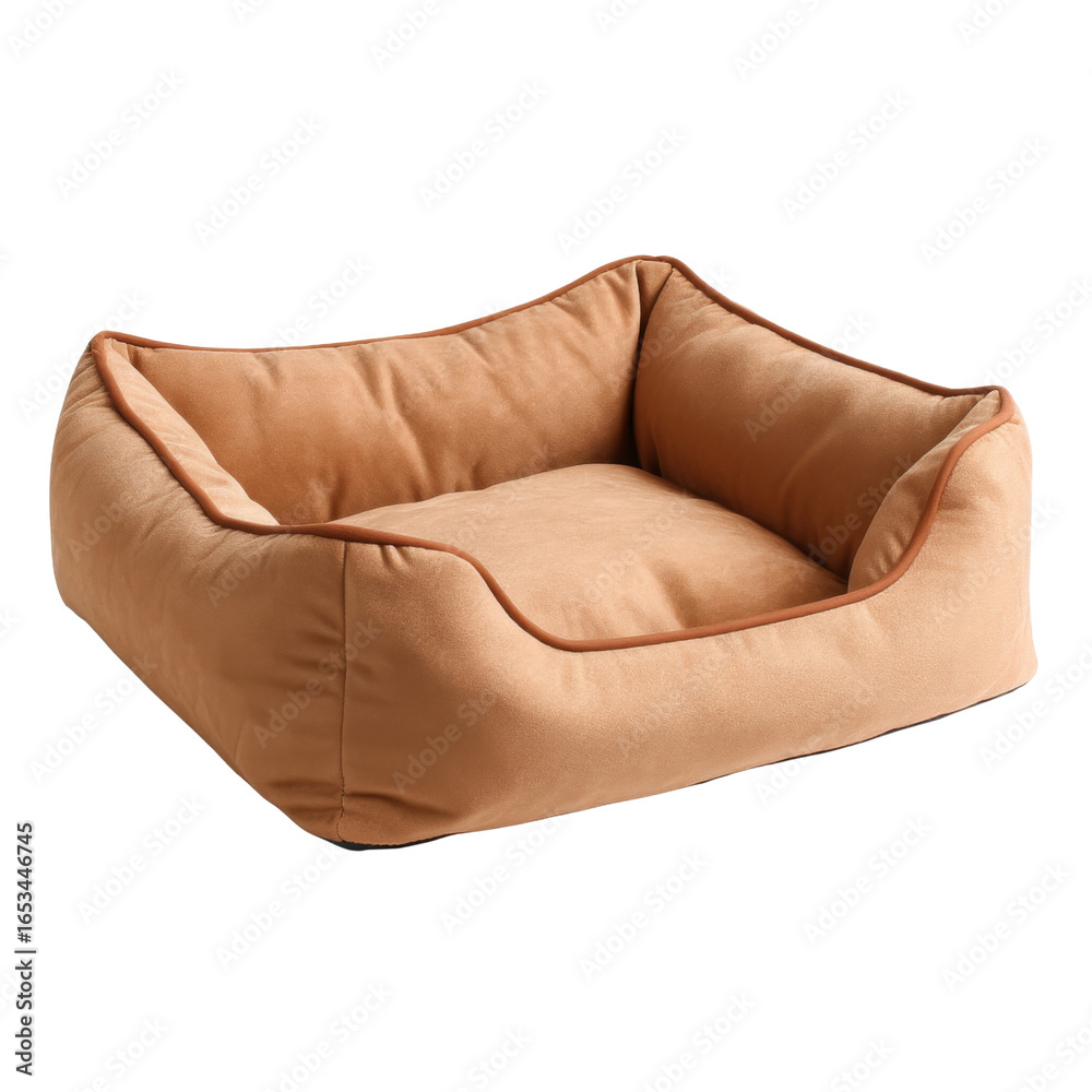Obraz premium Cozy pet bed in warm brown color, perfect for dogs or cats to relax and sleep comfortably. Its soft fabric and supportive design ensure restful experience