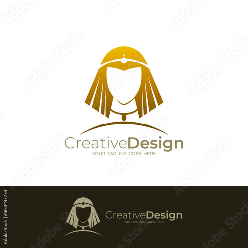 Abstract queen logo with simple design vector, cleopatra icons