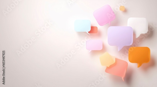 Abstract speech bubbles in soft gradients, representing open communication and feedback exchange.