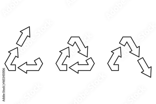 Upcycling, recycling and downcycling outline icon vector symbols