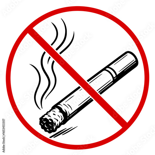 Illustration of a no smoking sign with a cigarette and smoke