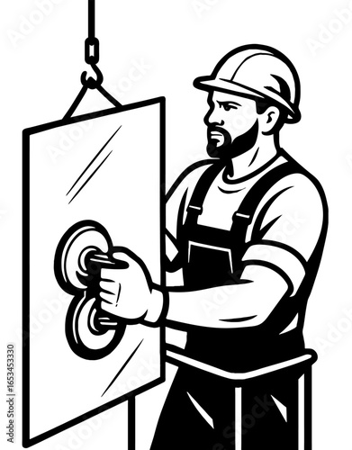 Glass panel installer carefully handling a large panel in a workshop