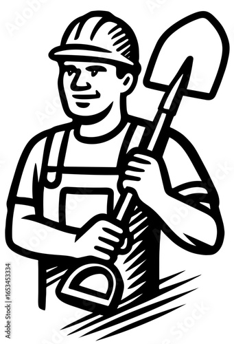Handyman with shovel ready for outdoor projects during the day