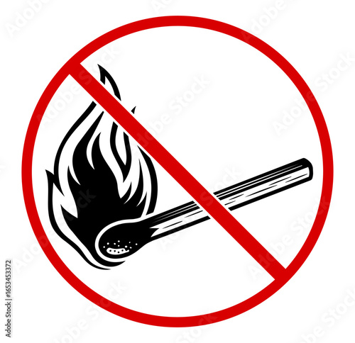 Symbol representing prohibition of fire use with matchstick