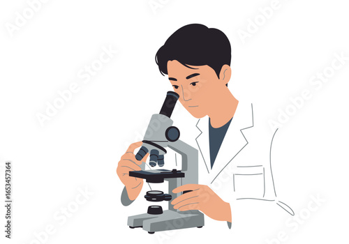 Scientist Using a Microscope for Research and Analysis in a Lab.