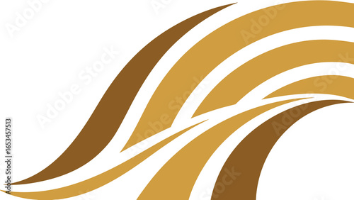 Abstract Flowing Waves or Ribbons in Brown and Gold on transparency background White Background curves